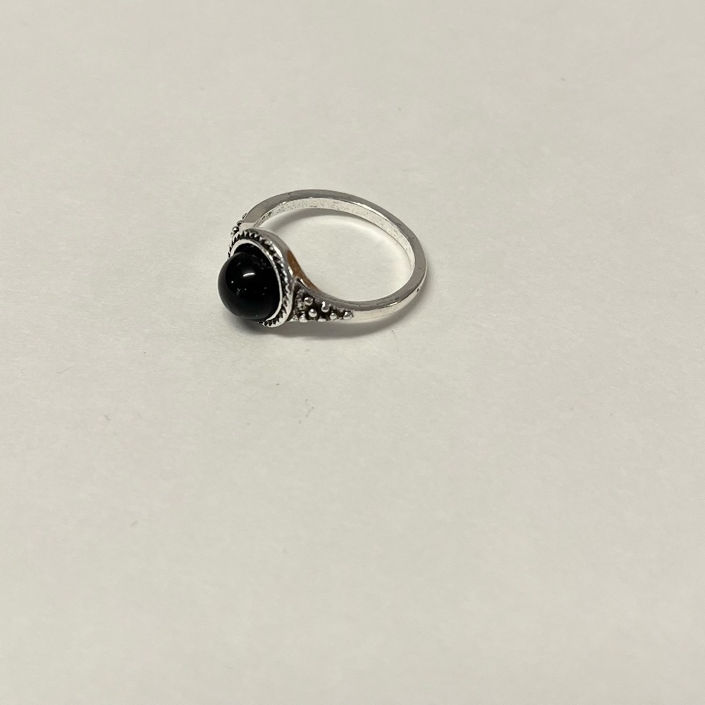 Silver Vintage style black opal ring